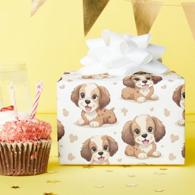 Cute Puppy Pattern Wrapping Paper (Birthday Party)