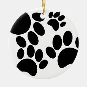 Cute Puppy Paw Print Drawings Ceramic Tree Decoration