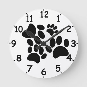 Cute Puppy Paw Print Drawings Round Clock