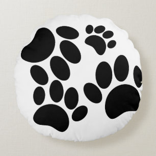 Cute Puppy Paw Print Drawings Round Cushion