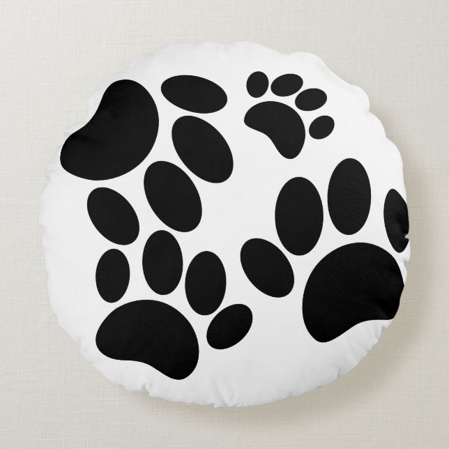 Cute Puppy Paw Print Drawings Round Cushion (Front)