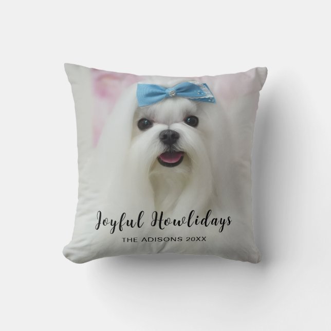 Cute Puppy Pawlidays Modern Dog Christmas Design Cushion (Front)
