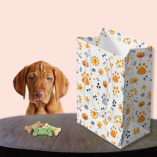 Cute Puppy paws Flowers  Medium Gift Bag (Cute Puppy paws Flowers Medium Gift Bag)