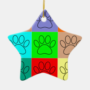 Cute Puppy Paws In Squares Ceramic Tree Decoration