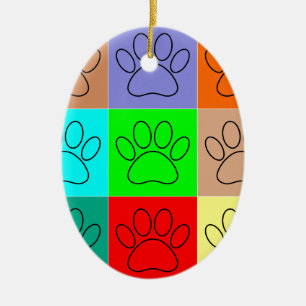 Cute Puppy Paws In Squares Ceramic Tree Decoration