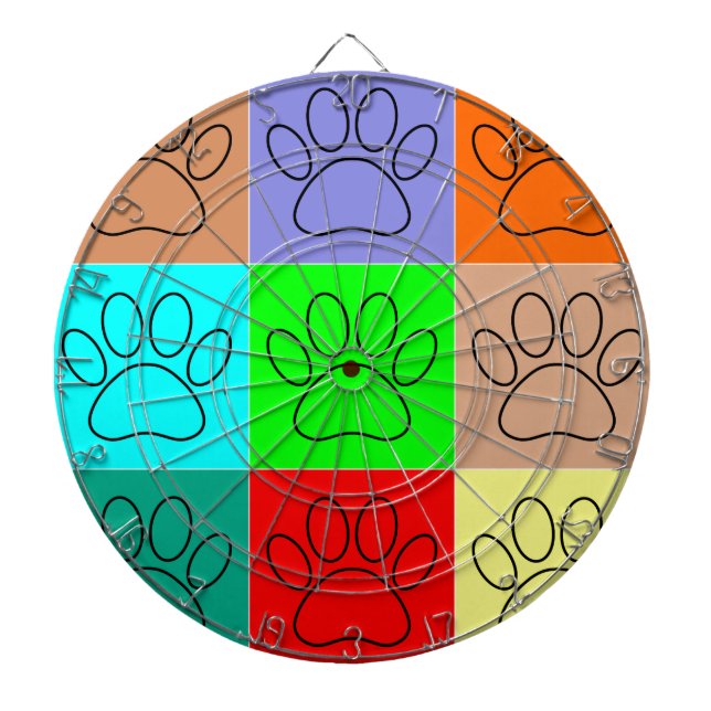 Cute Puppy Paws In Squares Dartboard (Front)