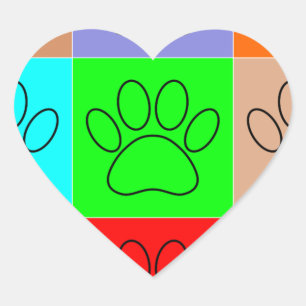 Cute Puppy Paws In Squares Heart Sticker