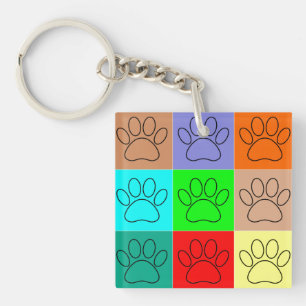Cute Puppy Paws In Squares Key Ring
