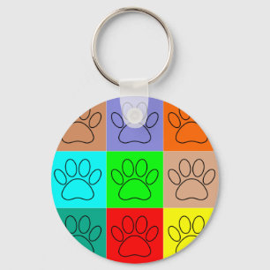 Cute Puppy Paws In Squares Key Ring