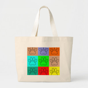 Cute Puppy Paws In Squares Large Tote Bag