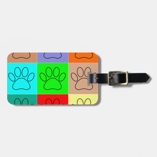 Cute Puppy Paws In Squares Luggage Tag (Front Horizontal)