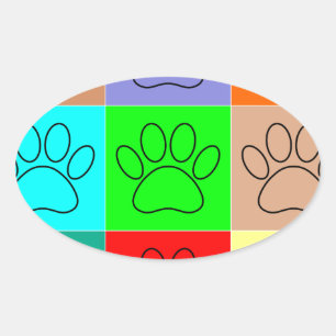 Cute Puppy Paws In Squares Oval Sticker