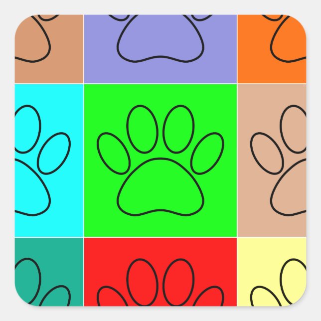 Cute Puppy Paws In Squares Square Sticker (Front)