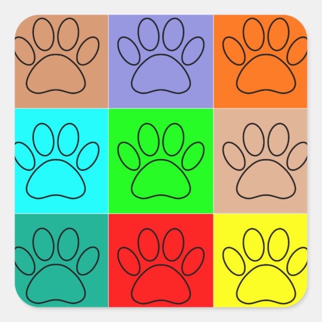 Cute Puppy Paws In Squares Square Sticker (Front)