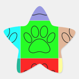 Cute Puppy Paws In Squares Star Sticker