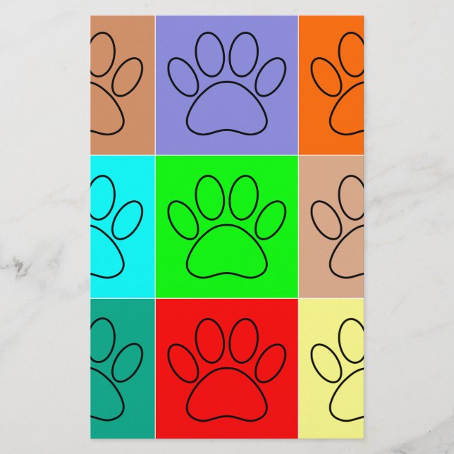 Cute Puppy Paws In Squares Stationery (Front)