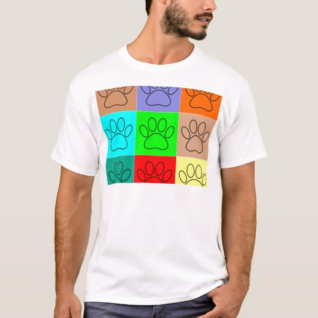 Cute Puppy Paws In Squares T-Shirt (Front)