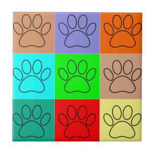 Cute Puppy Paws In Squares Tile