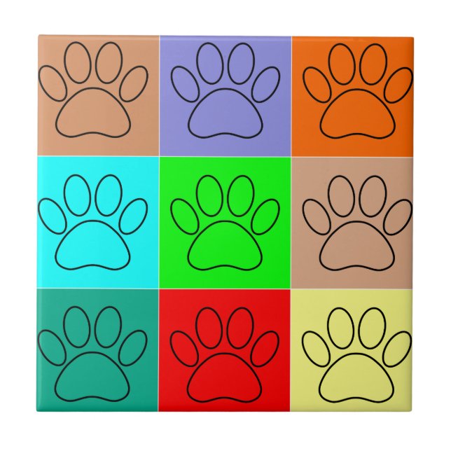 Cute Puppy Paws In Squares Tile (Front)