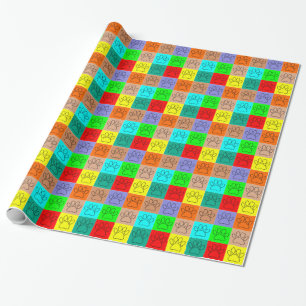 Cute Puppy Paws In Squares Wrapping Paper