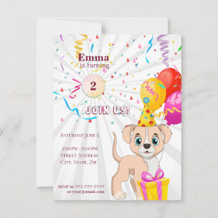 Cute Puppy Personalised Birthday Girl Invitation