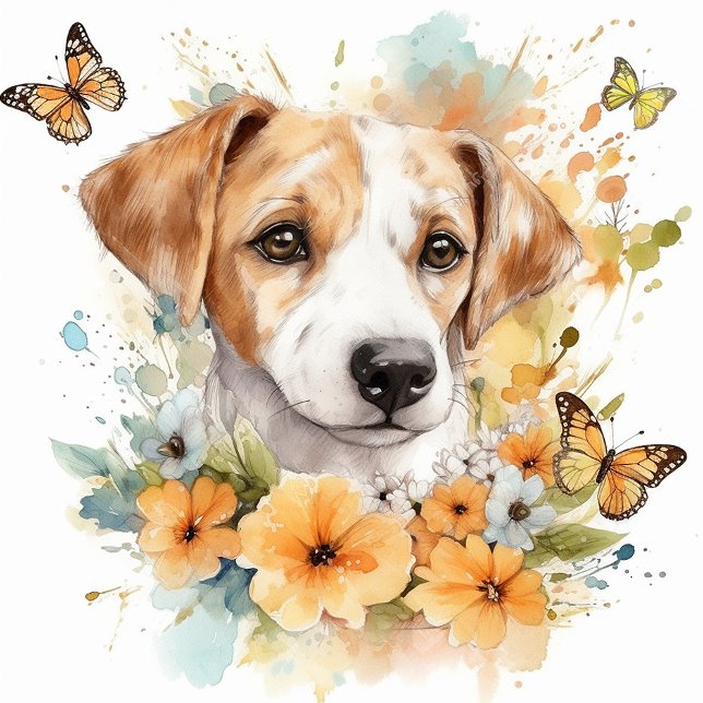 Cute Puppy Personalised Watercolor Cushion (Creator Uploaded)