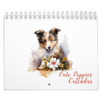 Cute Puppy Pets Watercolor Flower