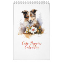 Cute Puppy Pets Watercolor Flower
