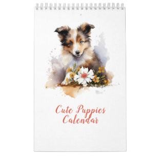 Cute Puppy Pets Watercolor Flower Calendar