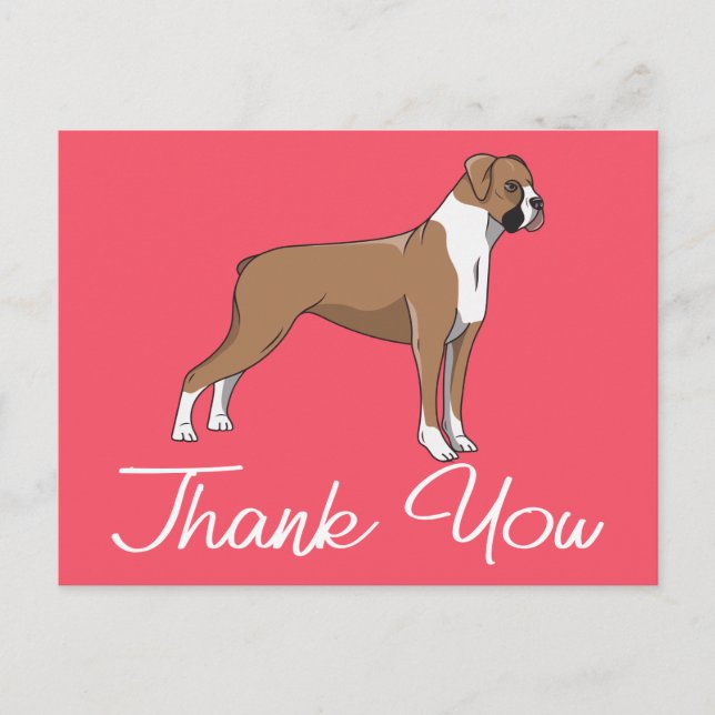 Cute Puppy Pink Cartoon Boxer Dog Thank You Postcard (Front)