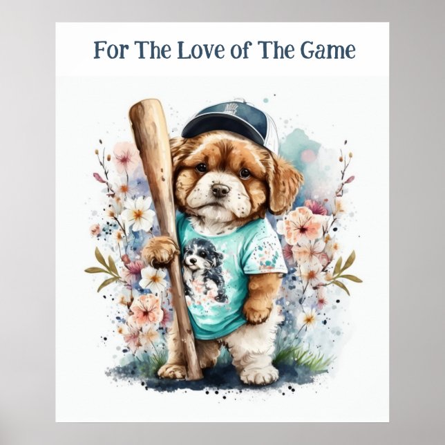 Cute Puppy Playing Baseball Floral Animal Print (Front)