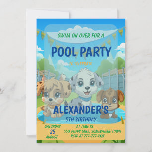 Cute Puppy Pool Party Personalised Birthday Invitation