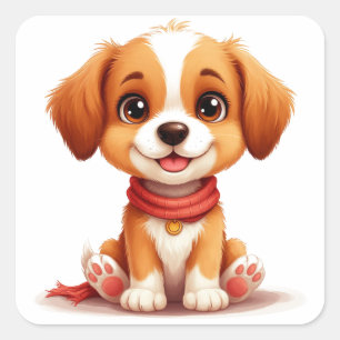Cute Puppy Portrait For Dog Lovers Square Sticker