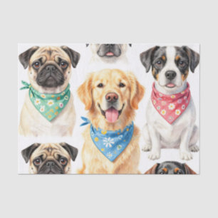 Cute Puppy Portraits Bandana Collage Watercolor Tissue Paper