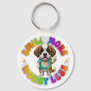 Cute Puppy Positive Mental Health Colourful Fun Key Ring