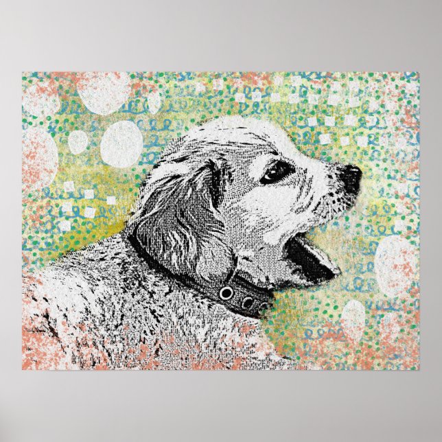 Cute Puppy Poster - Golden Retriever Dog Art Print (Front)