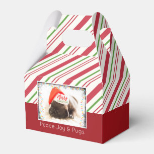 Cute Puppy Pug in a Red Santa Hat Christmas Favour Box