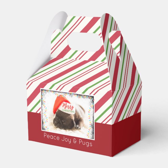 Cute Puppy Pug in a Red Santa Hat Christmas Favour Box (Front Side)