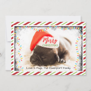 Cute Puppy Pug in a Red Santa Hat Christmas Holiday Card