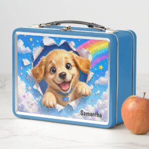 Cute Puppy Rainbow Dog Breaking Through Metal Lunch Box