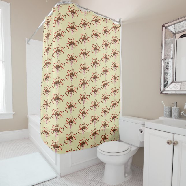 Cute Puppy Red Hearts  Shower Curtain (In Situ)