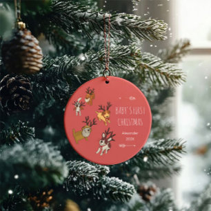 Cute Puppy Reindeer Baby’s First Christmas Ceramic Tree Decoration