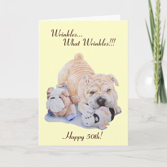 Cute puppy shar pei dog and teddy funny 50th card (Front)