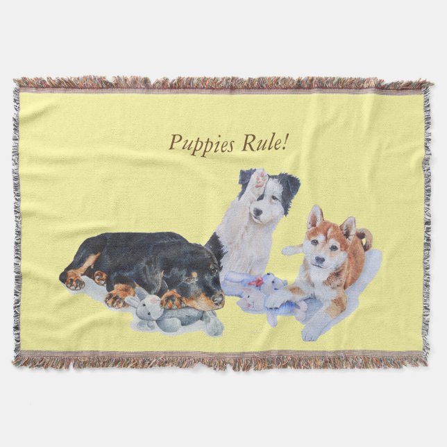 cute puppy sheba inu rotty border collie throw blanket (Front)