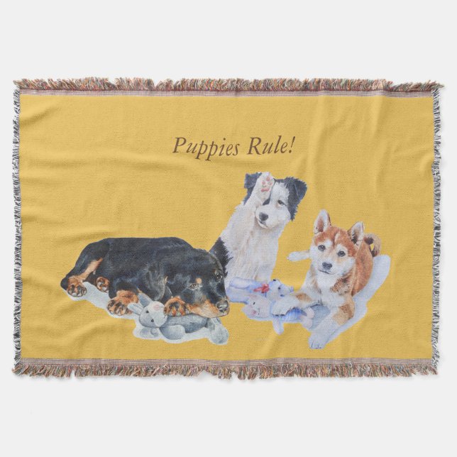 cute puppy sheba inu rotty collie and teddies throw blanket (Front)