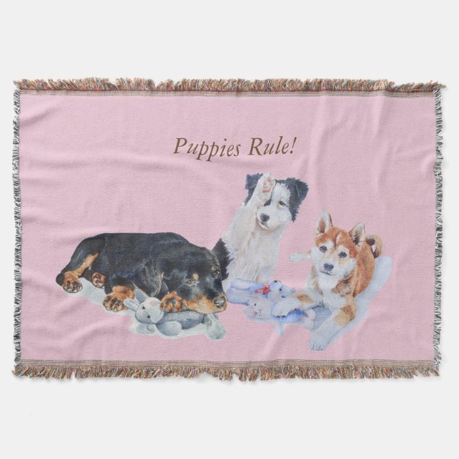 cute puppy sheba inu rotty collie and teddies throw blanket (Front)