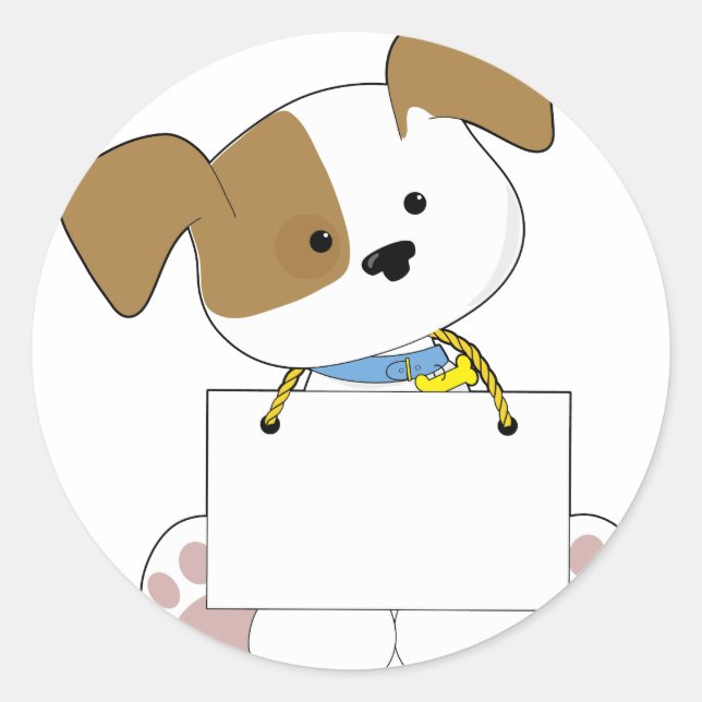 Cute Puppy Sign Classic Round Sticker (Front)