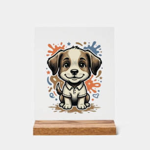 Cute Puppy Splash Engraving Vector Design_1 Acrylic Sign