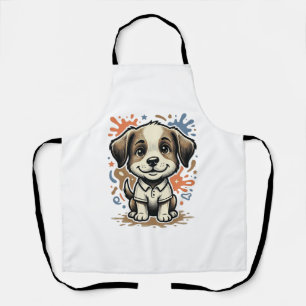 Cute Puppy Splash Engraving Vector Design_1 Apron