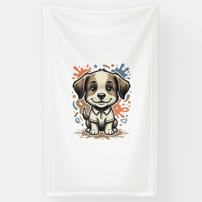Cute Puppy Splash Engraving Vector Design_1 Banner (Vertical)